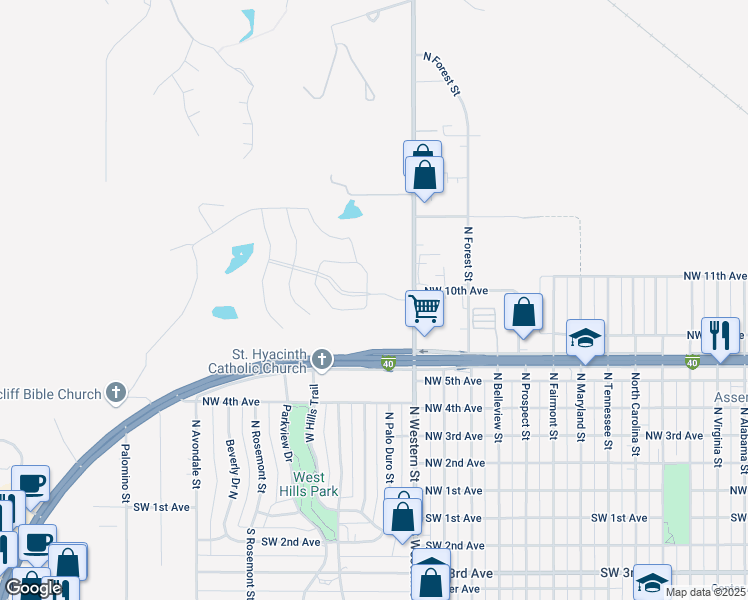 map of restaurants, bars, coffee shops, grocery stores, and more near 801 North Western Street in Amarillo