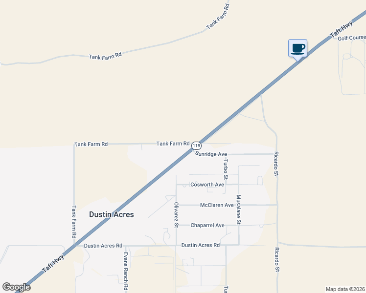 map of restaurants, bars, coffee shops, grocery stores, and more near 28106 California 119 in Taft