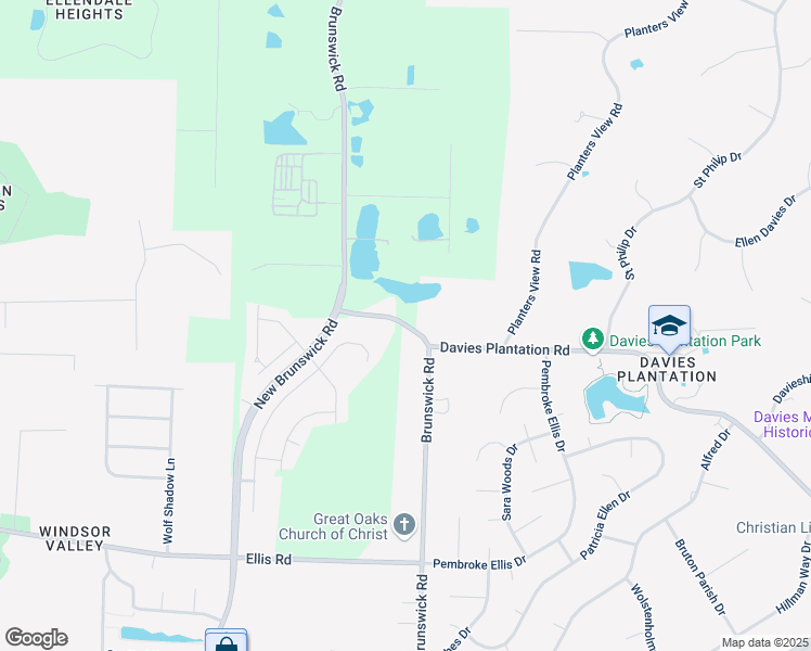 map of restaurants, bars, coffee shops, grocery stores, and more near 3619 Brunswick Road in Bartlett
