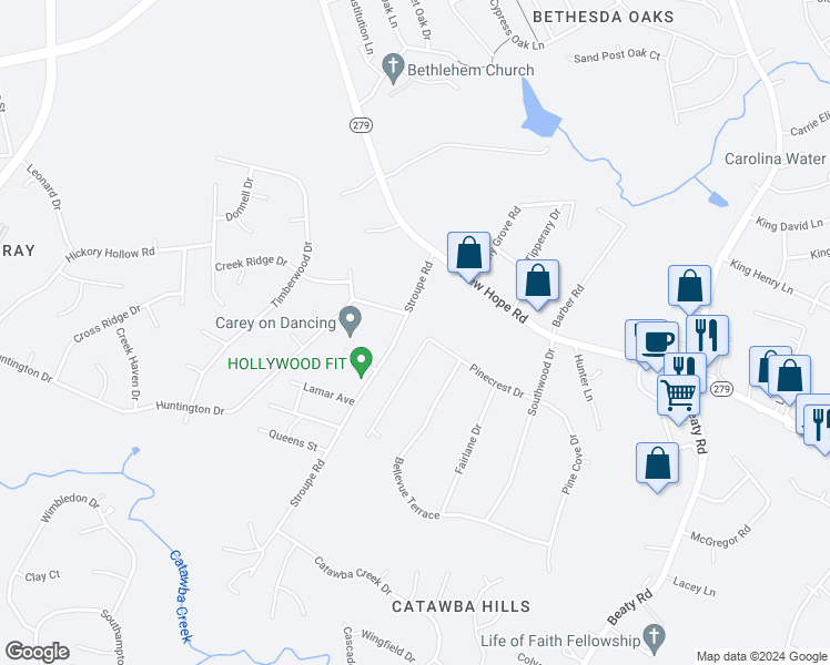 map of restaurants, bars, coffee shops, grocery stores, and more near 3602 Pinecrest Drive in Gastonia