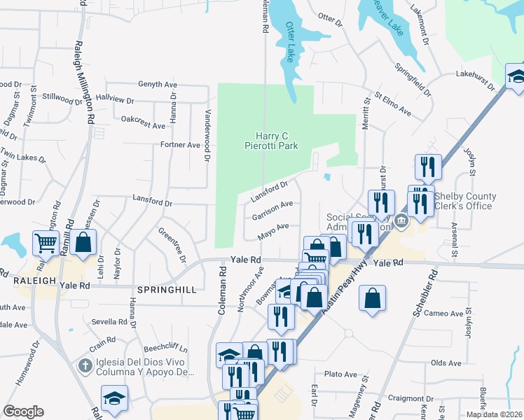 map of restaurants, bars, coffee shops, grocery stores, and more near 4478 Garrison Avenue in Memphis