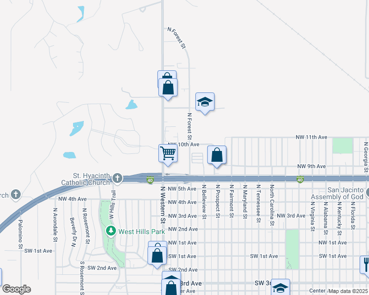 map of restaurants, bars, coffee shops, grocery stores, and more near 839 North Forest Street in Amarillo