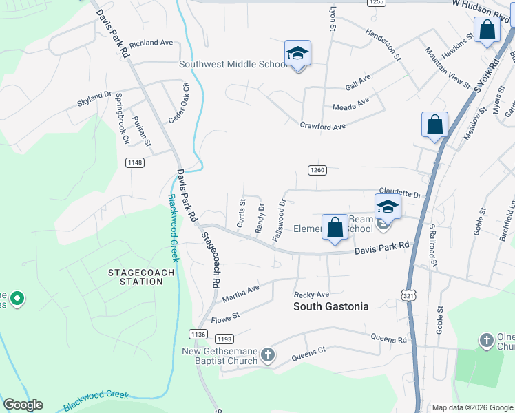 map of restaurants, bars, coffee shops, grocery stores, and more near 3009 Randy Drive in Gastonia