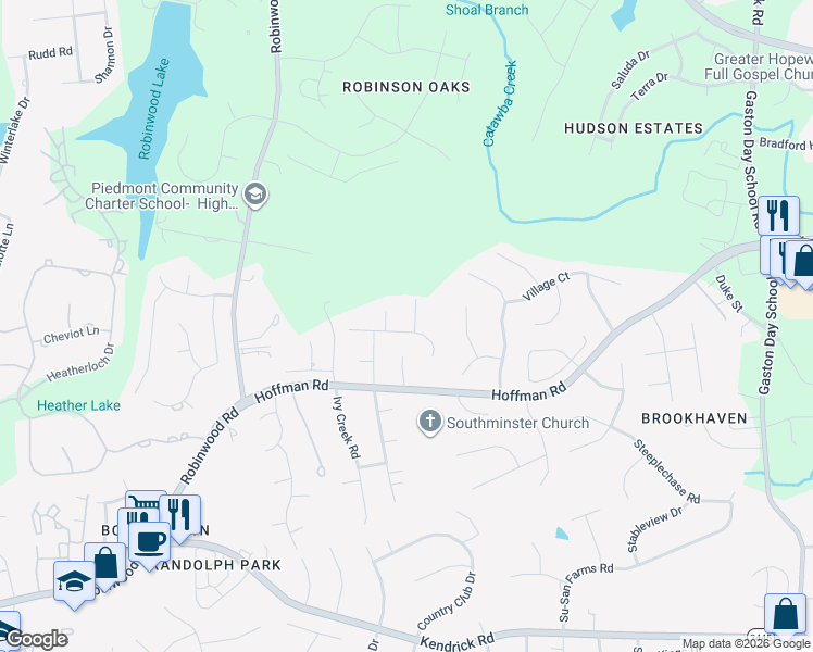map of restaurants, bars, coffee shops, grocery stores, and more near 2947 Trotters Road in Gastonia