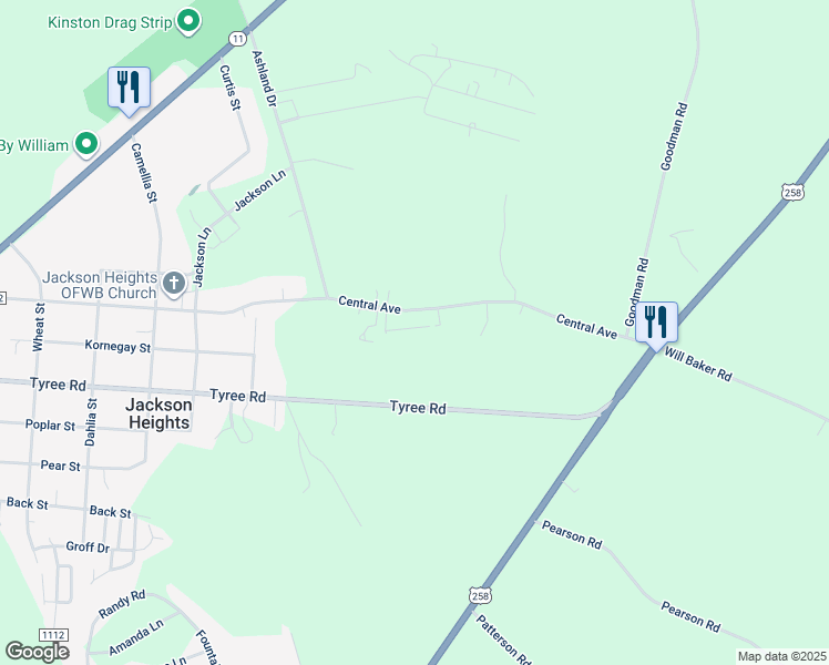 map of restaurants, bars, coffee shops, grocery stores, and more near 309 Fletcher Road in Kinston