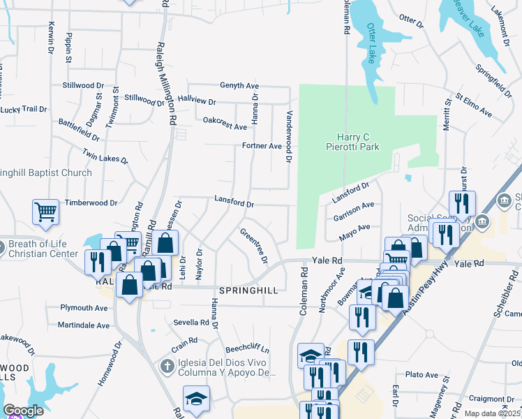 map of restaurants, bars, coffee shops, grocery stores, and more near 4305 Lansford Drive in Memphis