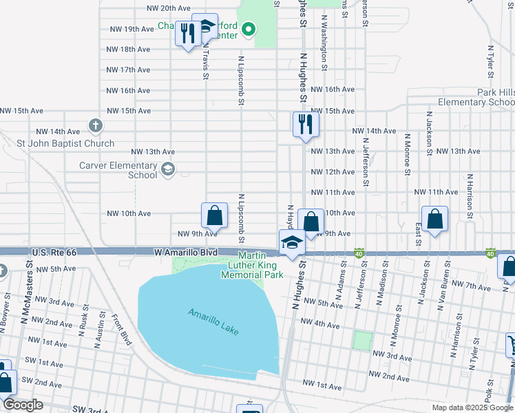 map of restaurants, bars, coffee shops, grocery stores, and more near 1326 Northwest 10th Avenue in Amarillo