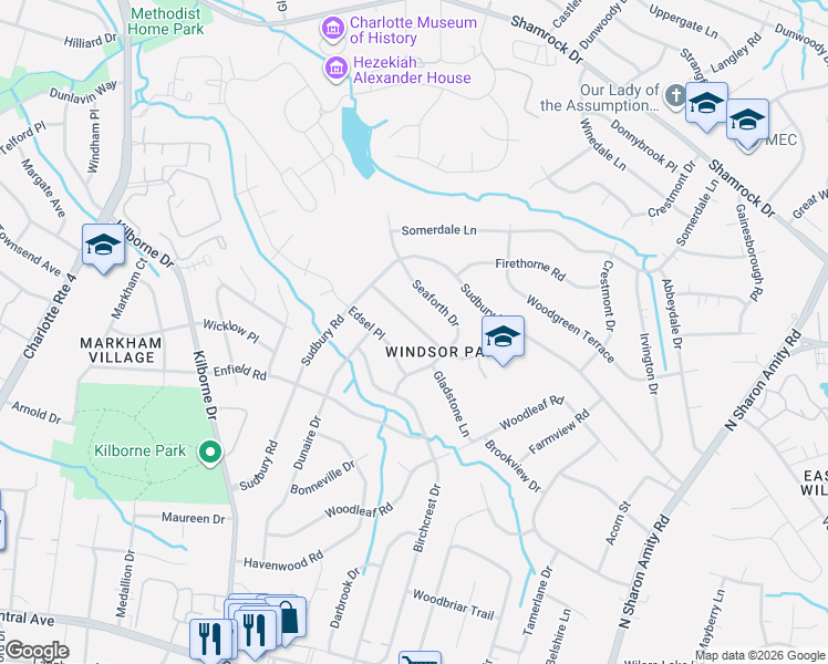 map of restaurants, bars, coffee shops, grocery stores, and more near 4015 Glenstar Terrace in Charlotte
