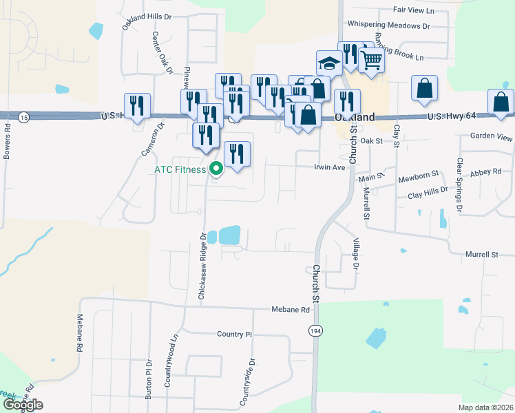 map of restaurants, bars, coffee shops, grocery stores, and more near 200 Chickasaw Landing in Trace