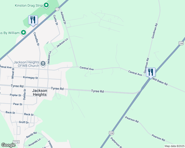 map of restaurants, bars, coffee shops, grocery stores, and more near 309 Fletcher Road in Kinston