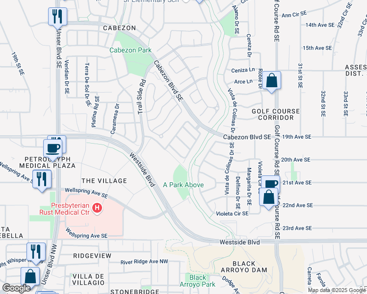map of restaurants, bars, coffee shops, grocery stores, and more near 2567 Cerro Parrido Road Southeast in Rio Rancho