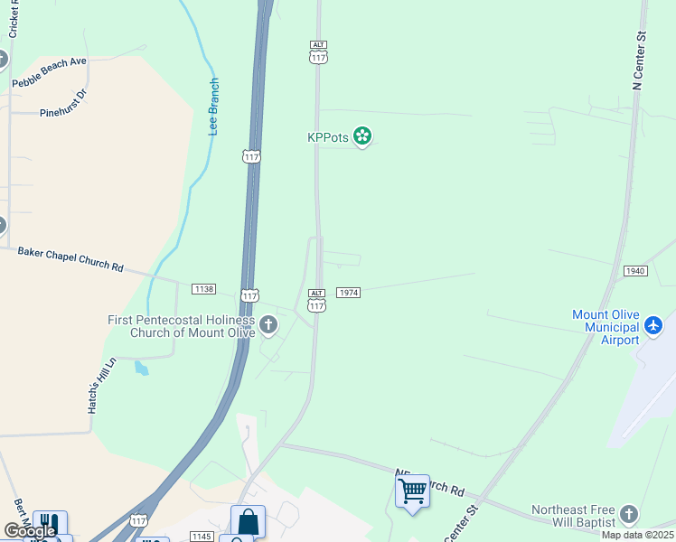 map of restaurants, bars, coffee shops, grocery stores, and more near 5721 South U.S. 117 Alternate Highway in Wayne County