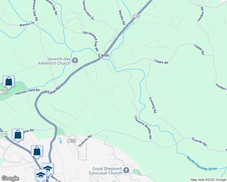 map of restaurants, bars, coffee shops, grocery stores, and more near 590 Wilderness Road in Tryon