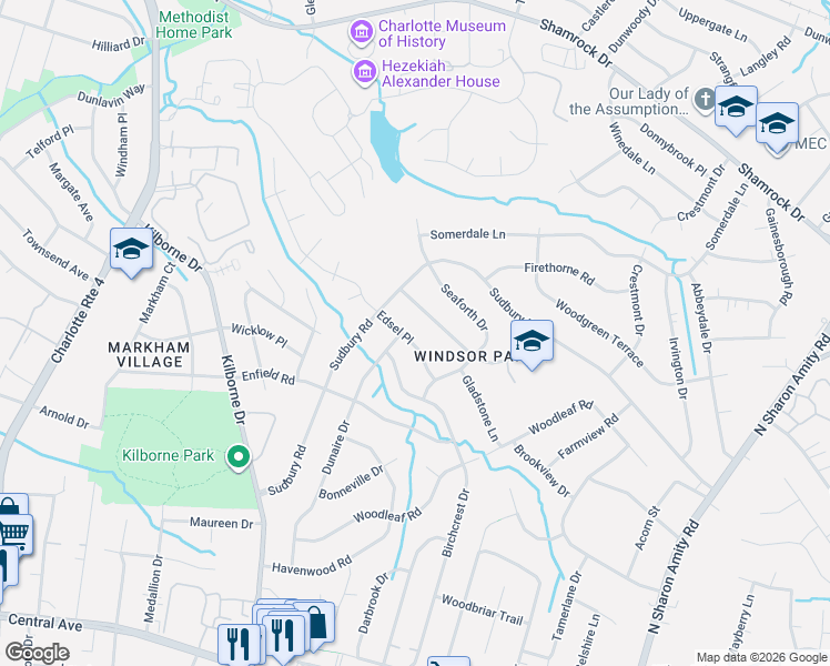 map of restaurants, bars, coffee shops, grocery stores, and more near in Charlotte