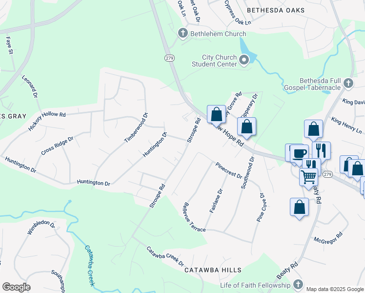 map of restaurants, bars, coffee shops, grocery stores, and more near 200 Stroupe Road in Gastonia