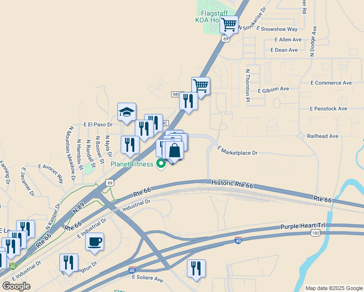 map of restaurants, bars, coffee shops, grocery stores, and more near 4800 U.S. 89 in Flagstaff