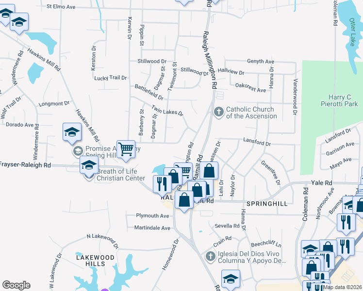 map of restaurants, bars, coffee shops, grocery stores, and more near 4049 Timberwood Drive in Memphis