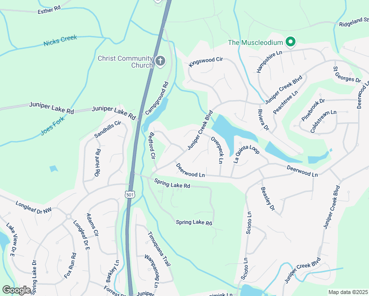 map of restaurants, bars, coffee shops, grocery stores, and more near 39 Bedford Circle in Pinehurst
