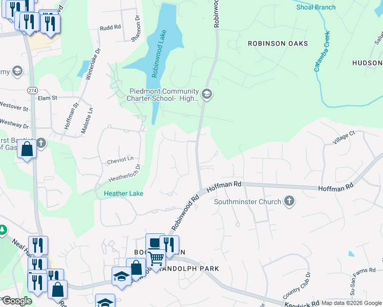 map of restaurants, bars, coffee shops, grocery stores, and more near 2856 Berwick Ln in Gastonia
