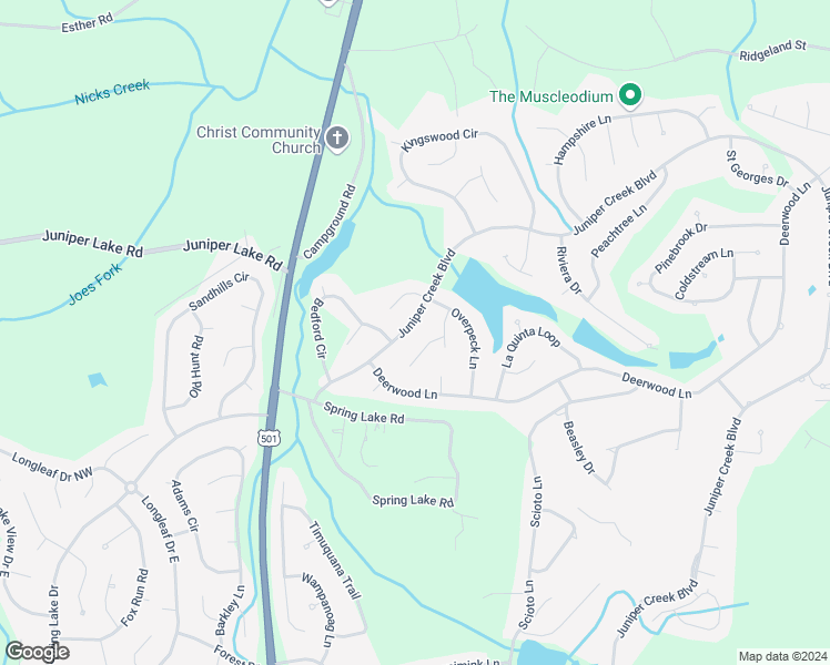 map of restaurants, bars, coffee shops, grocery stores, and more near 299 Juniper Creek Boulevard in Pinehurst