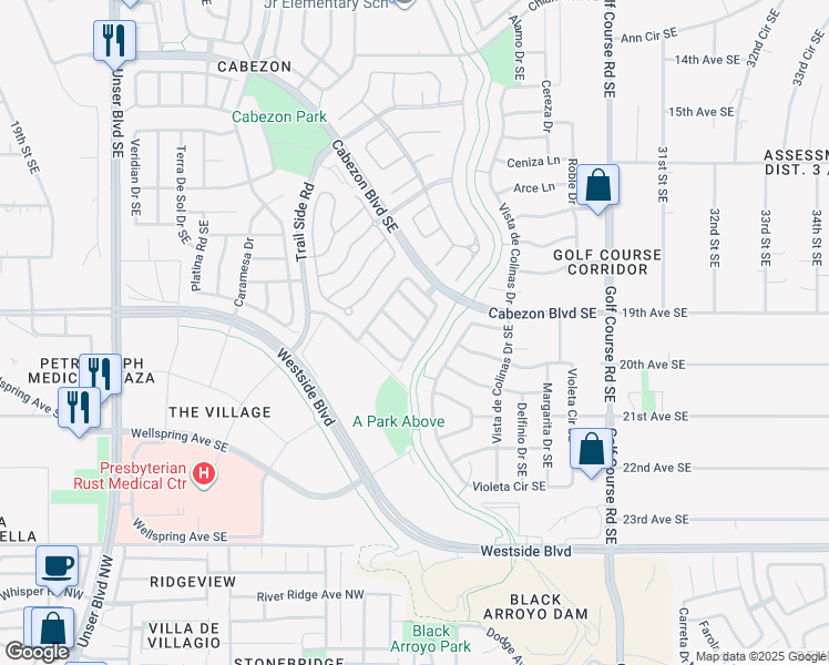 map of restaurants, bars, coffee shops, grocery stores, and more near 2572 Cerro Parrido Road Southeast in Rio Rancho