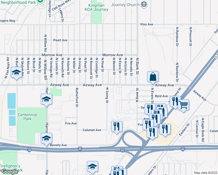map of restaurants, bars, coffee shops, grocery stores, and more near 2708 Airway Avenue in Kingman