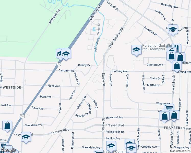 map of restaurants, bars, coffee shops, grocery stores, and more near 1420 Briercrest Lane in Memphis