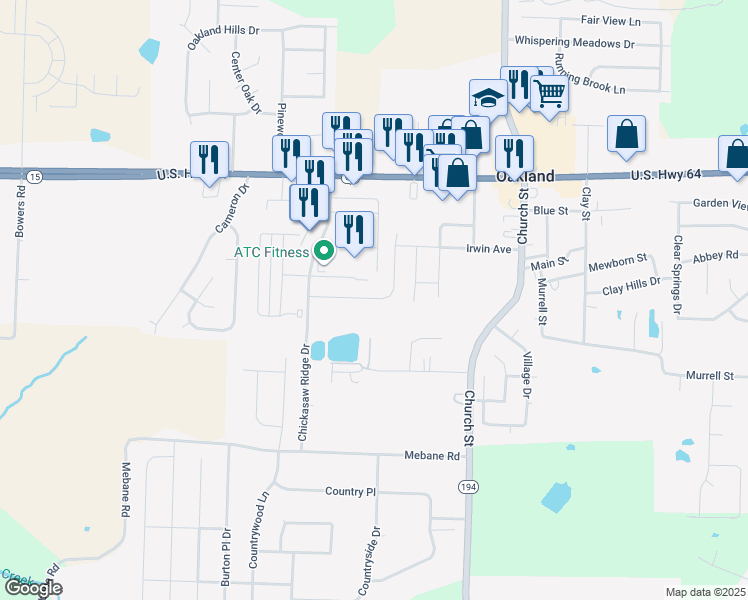 map of restaurants, bars, coffee shops, grocery stores, and more near 200 Chickasaw Landing in Trace