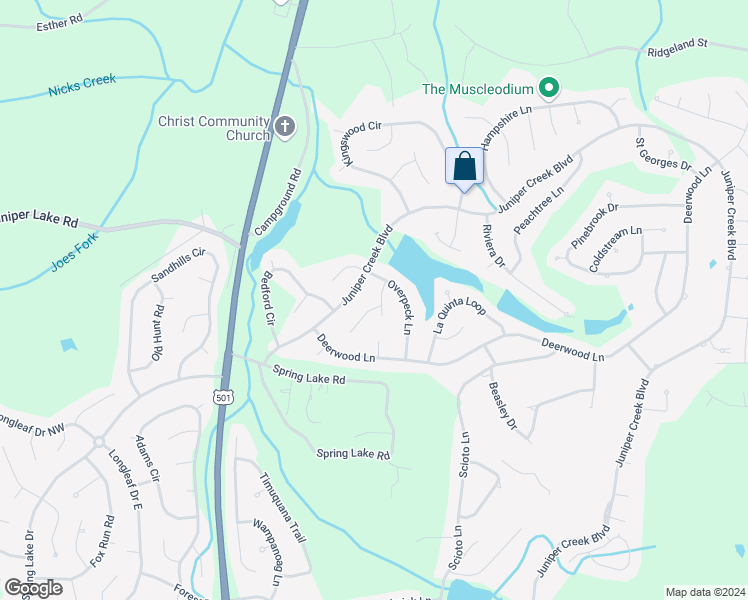 map of restaurants, bars, coffee shops, grocery stores, and more near 1 Gadsten Court in Pinehurst