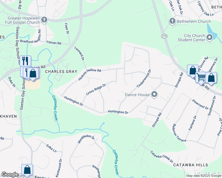map of restaurants, bars, coffee shops, grocery stores, and more near 112 Woodfox Court in Gastonia