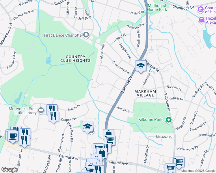 map of restaurants, bars, coffee shops, grocery stores, and more near in Charlotte