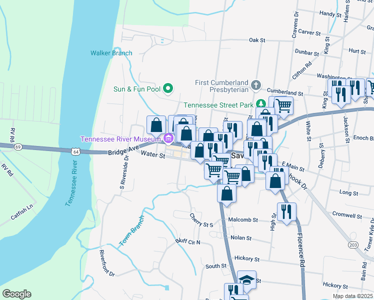 map of restaurants, bars, coffee shops, grocery stores, and more near in Savannah