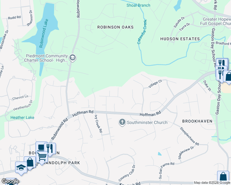 map of restaurants, bars, coffee shops, grocery stores, and more near 2947 Trotters Road in Gastonia