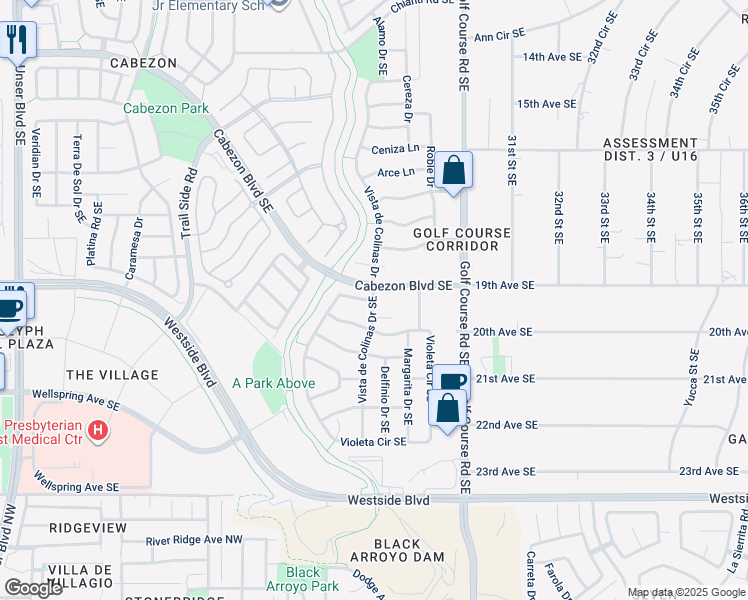 map of restaurants, bars, coffee shops, grocery stores, and more near 2326 Vista De Colinas Dr in Rio Rancho
