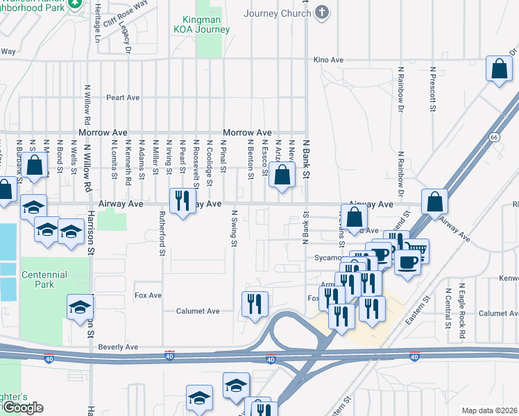 map of restaurants, bars, coffee shops, grocery stores, and more near 2840 Airway Avenue in Kingman