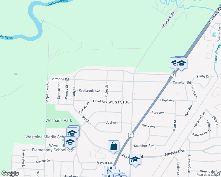 map of restaurants, bars, coffee shops, grocery stores, and more near 970 Restbrook Avenue in Memphis