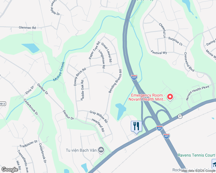 map of restaurants, bars, coffee shops, grocery stores, and more near 10025 Bristley Road in Charlotte