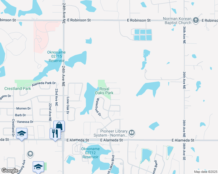 map of restaurants, bars, coffee shops, grocery stores, and more near 2901 Short Stop Way in Norman
