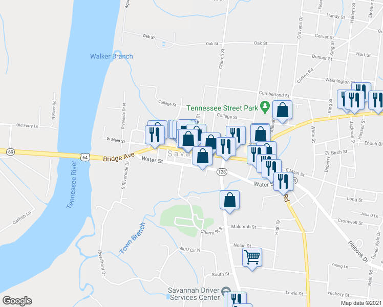 map of restaurants, bars, coffee shops, grocery stores, and more near in Savannah