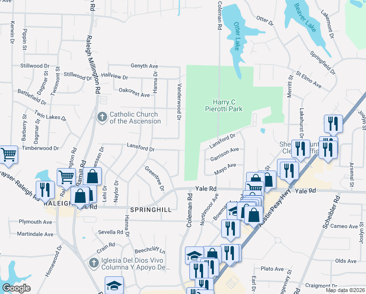 map of restaurants, bars, coffee shops, grocery stores, and more near 4368 Lansford Drive in Memphis