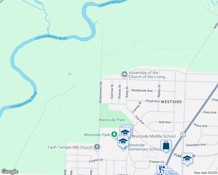 map of restaurants, bars, coffee shops, grocery stores, and more near 3624 Sunrise Street in Memphis