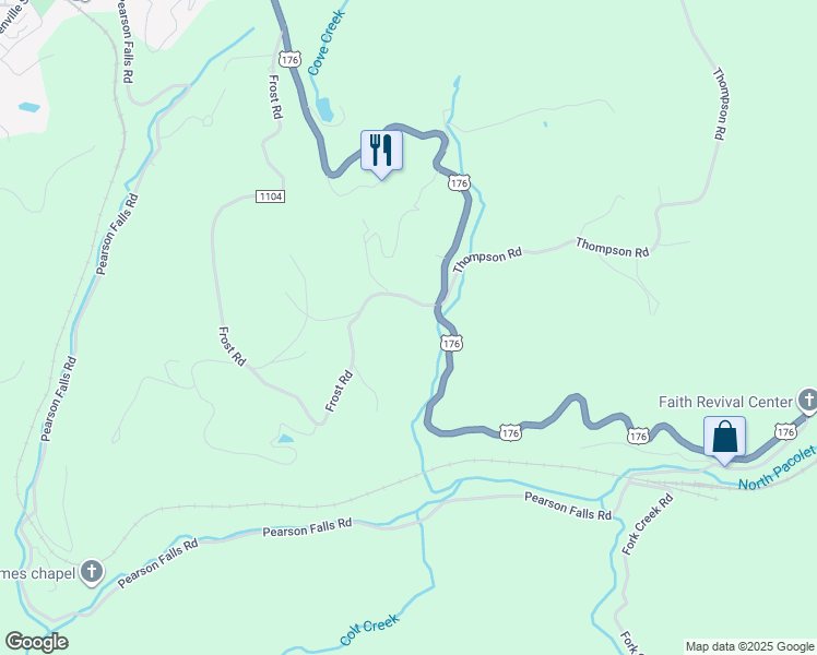 map of restaurants, bars, coffee shops, grocery stores, and more near 6555 U.S. 176 in Saluda