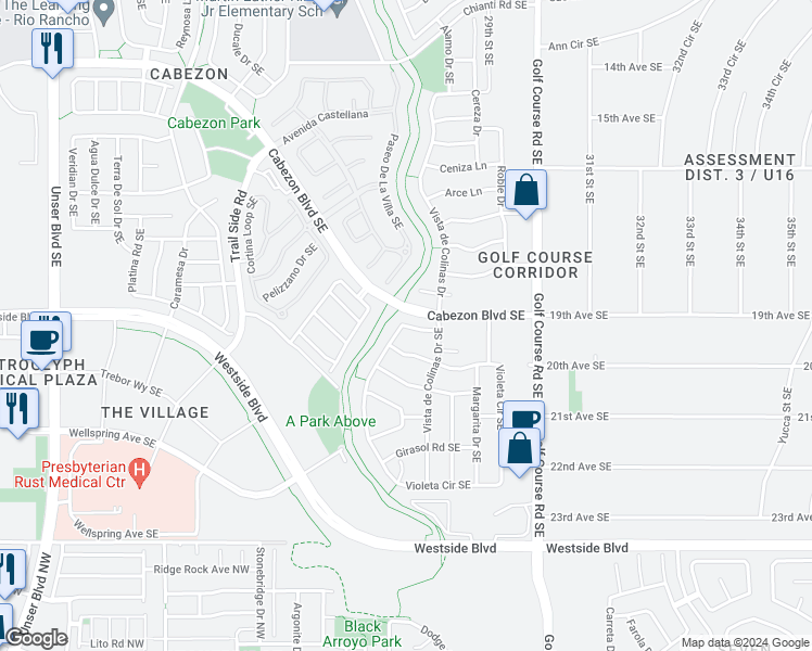 map of restaurants, bars, coffee shops, grocery stores, and more near 2055 Violeta Way Southeast in Rio Rancho