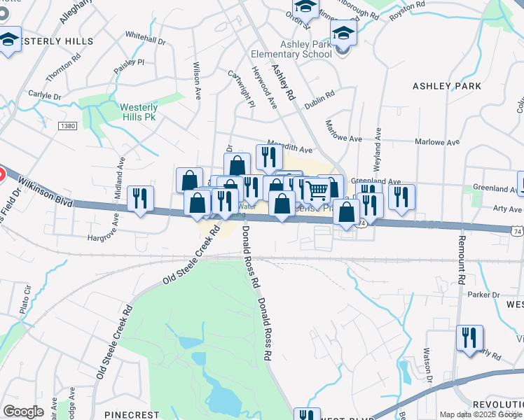 map of restaurants, bars, coffee shops, grocery stores, and more near 3310 Wilkinson Boulevard in Charlotte