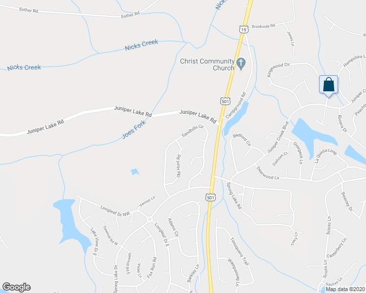 map of restaurants, bars, coffee shops, grocery stores, and more near 160 Old Hunt Road in Pinehurst