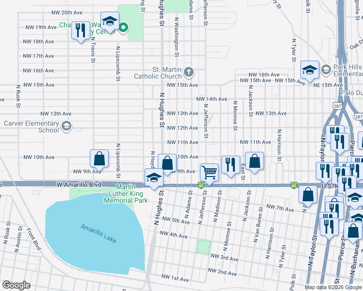 map of restaurants, bars, coffee shops, grocery stores, and more near in Amarillo
