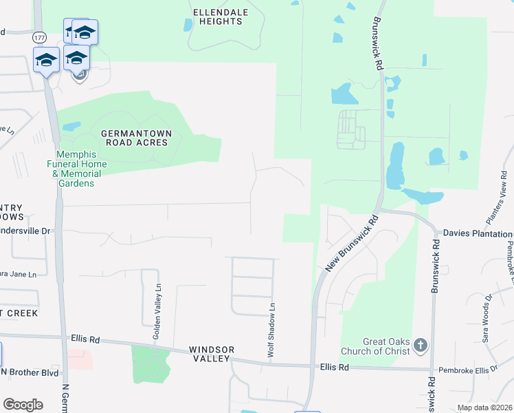 map of restaurants, bars, coffee shops, grocery stores, and more near 3630 Mary Oaks Drive in Bartlett
