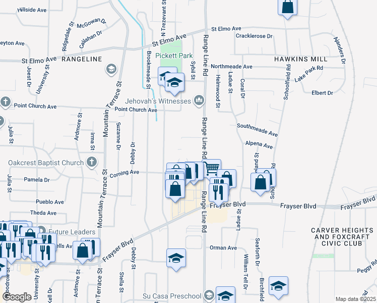 map of restaurants, bars, coffee shops, grocery stores, and more near 2603 Pojest Drive in Memphis