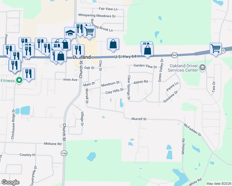 map of restaurants, bars, coffee shops, grocery stores, and more near 70 Clay Hills Drive in Oakland