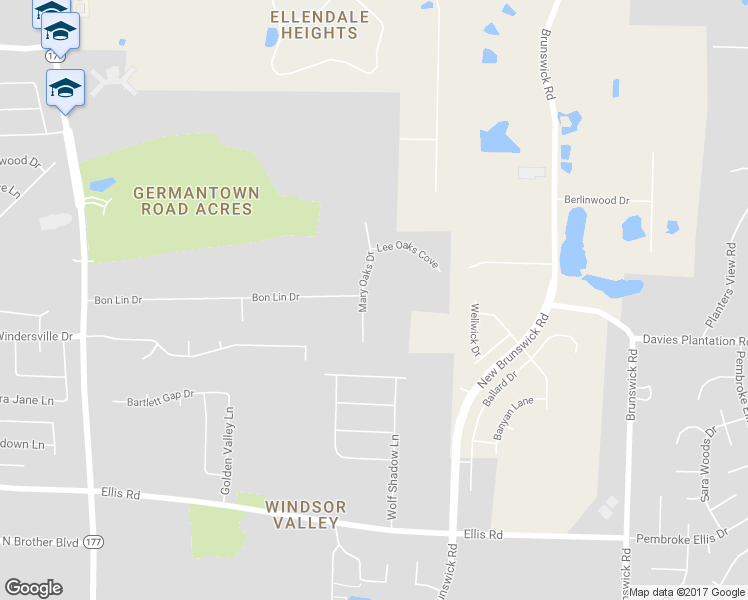 map of restaurants, bars, coffee shops, grocery stores, and more near 3630 Mary Oaks Drive in Bartlett
